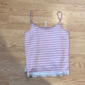 Pink and white spaghetti strap.